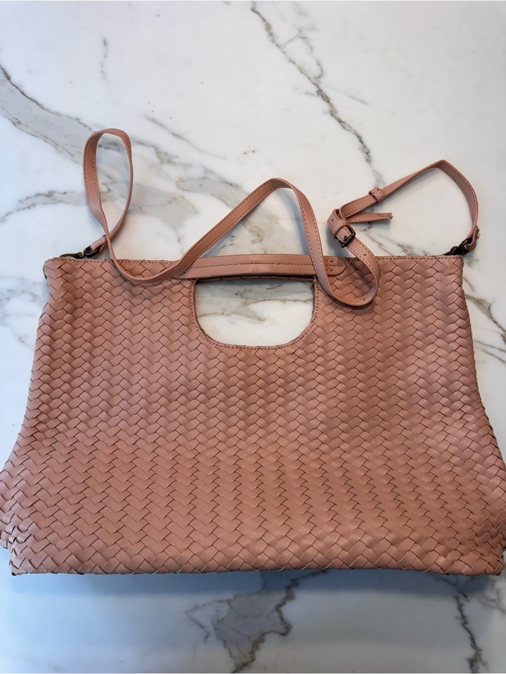 Anthropologie Woven Leather Tote in Blush Pink